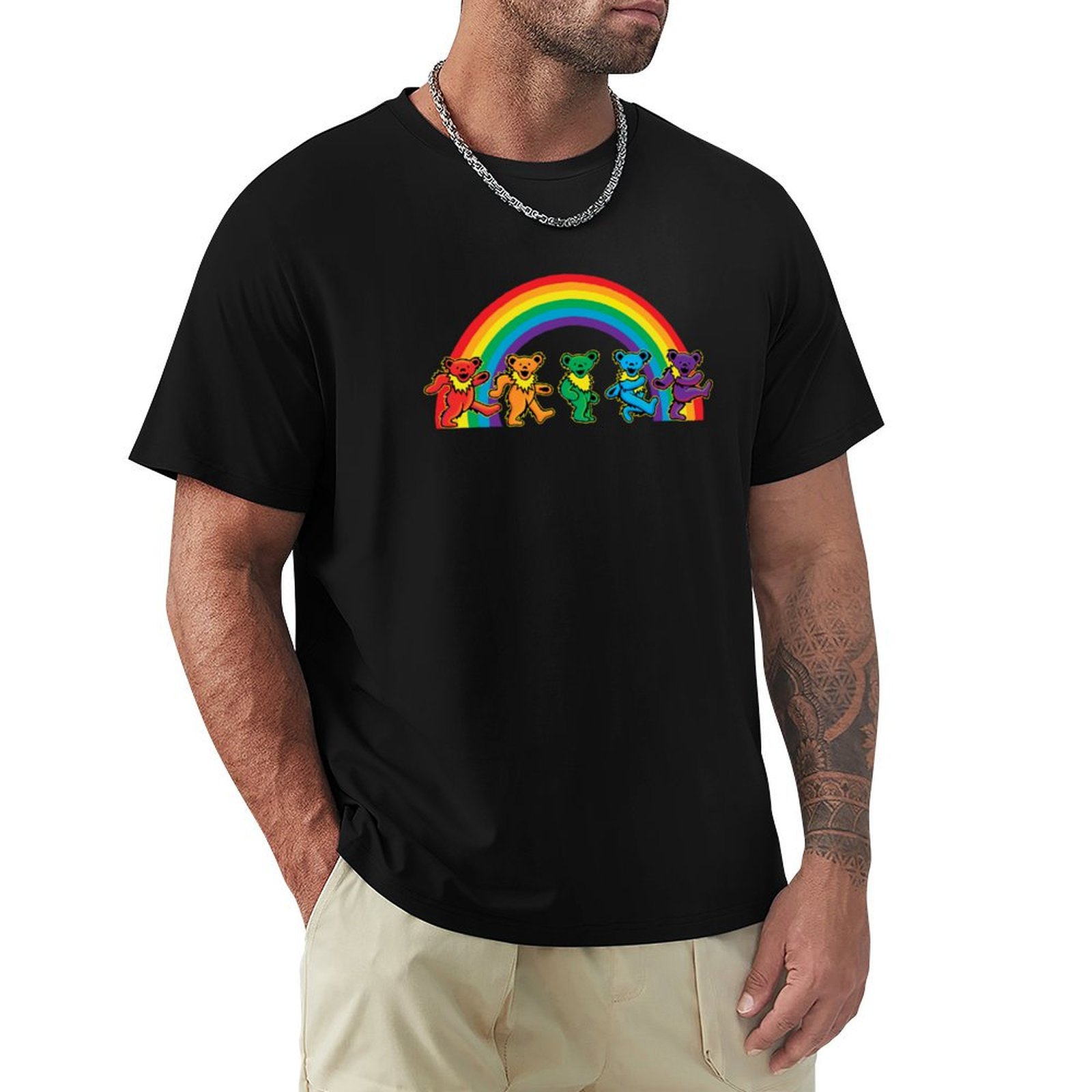 Undershirt Crew Neck - T-Shirt „Bären unter dem Regenbogen“ –